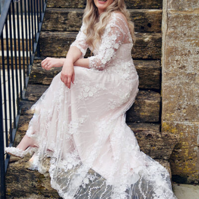 Lace blush boho wedding dress