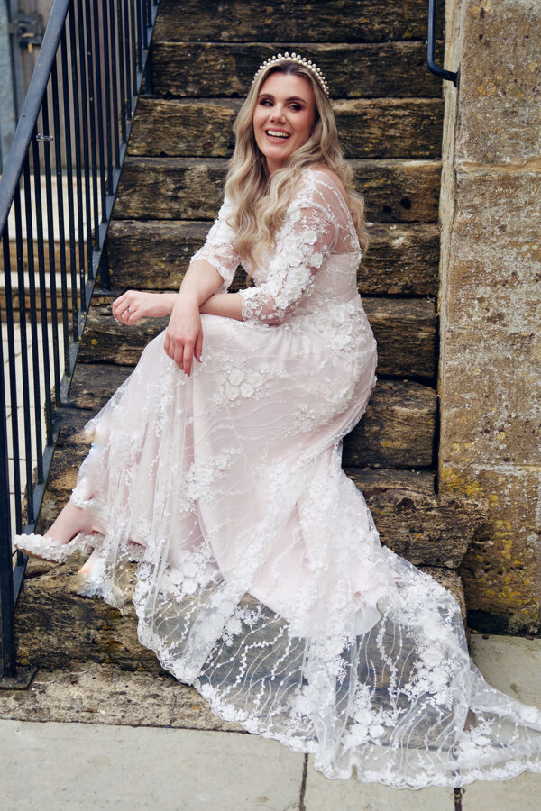 Lace blush boho wedding dress