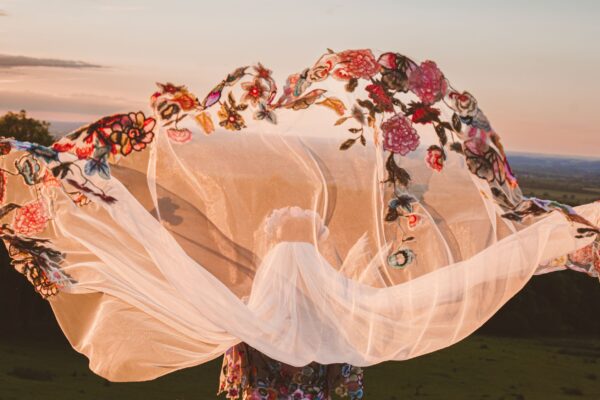 Coloured lace wedding veil