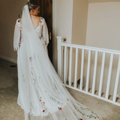 Meadow flower embroidered wedding veil